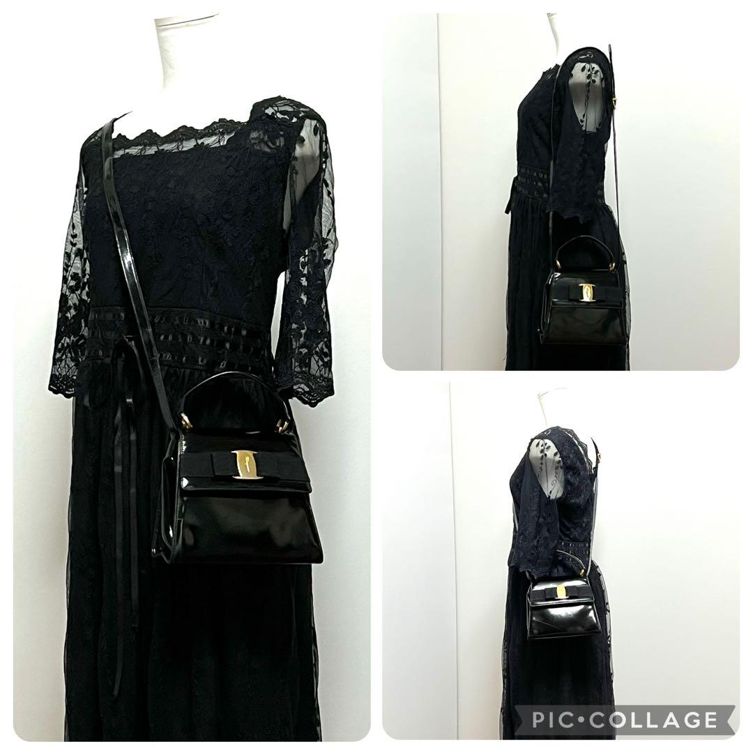 フェラガモ　ショルダー ハンドバッグ　2WAY　ヴァラリボン パテントレザー