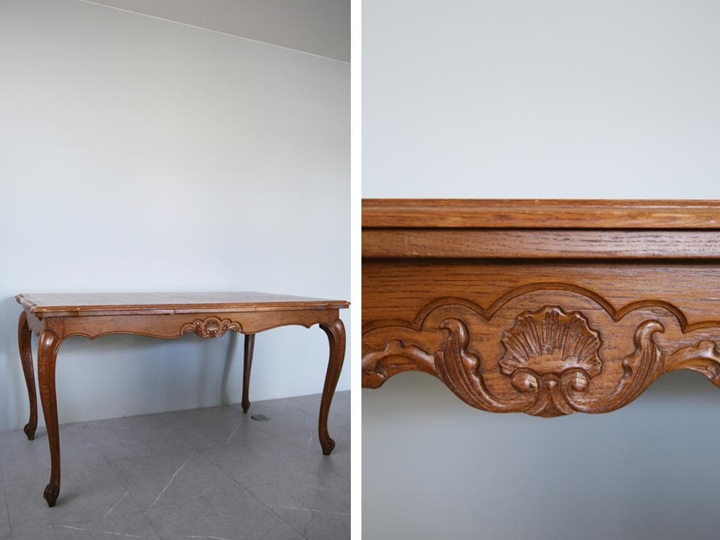 フランスアンティーク猫脚ダイニングテーブル/伸張式木製机/6人用(90-84)