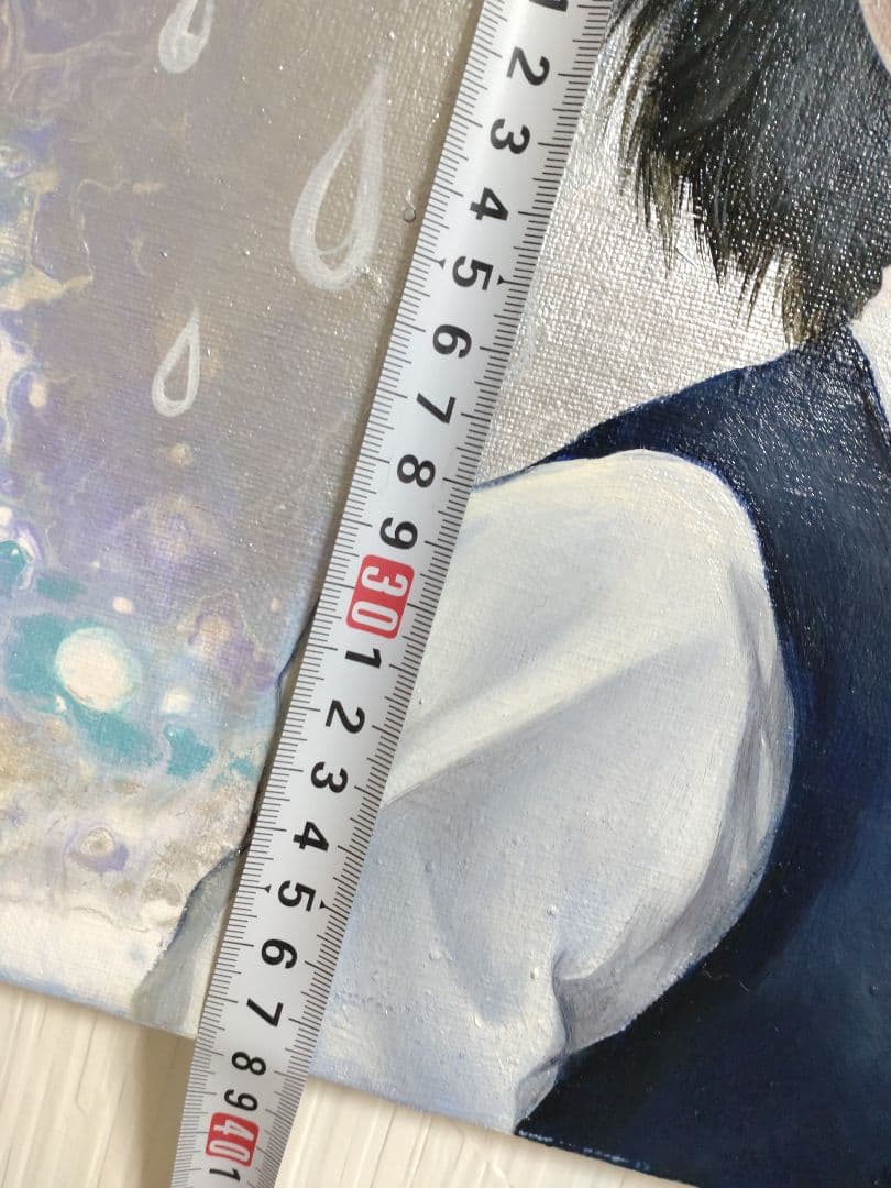 人物画【にわか雨】作者サイン入り/油絵/美人画/フルイドアート