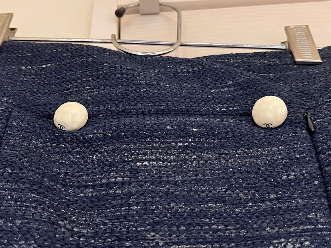 CHANEL ツイード　スカート　台形　タイト　ブルー　青　ネイビー