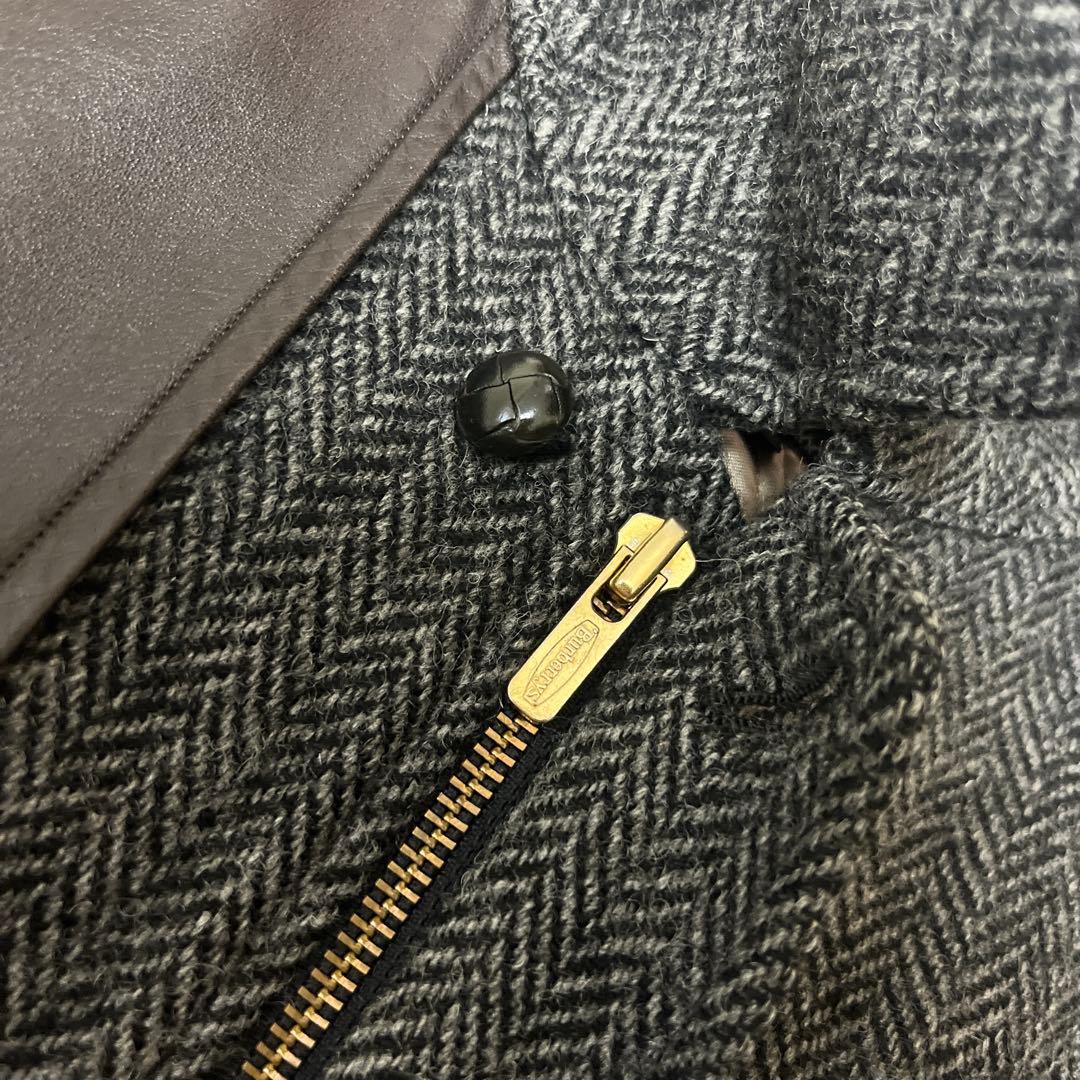 最高級✨90s バーバリー ツイードブルゾン レザー切替 L チンストラップ