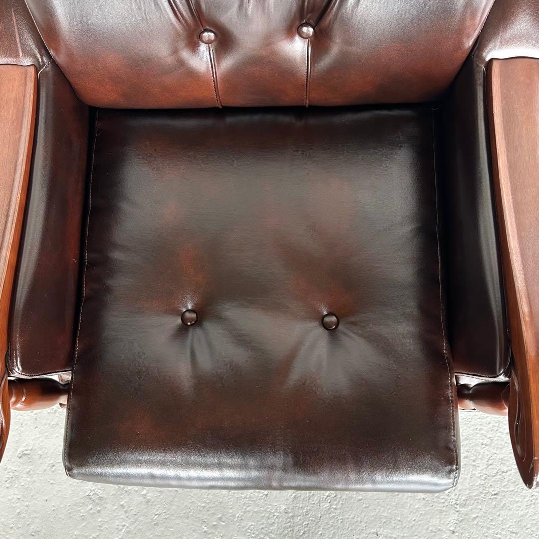 ✦昭和レトロ✦ミッドセンチュリー ラウンジチェア 合皮 × 無垢材装飾