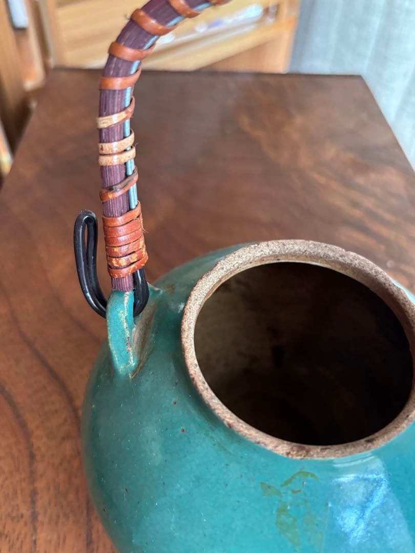 伊賀　丸柱　青　緑釉　薬土瓶　急須　民藝　古道具　希少　骨董