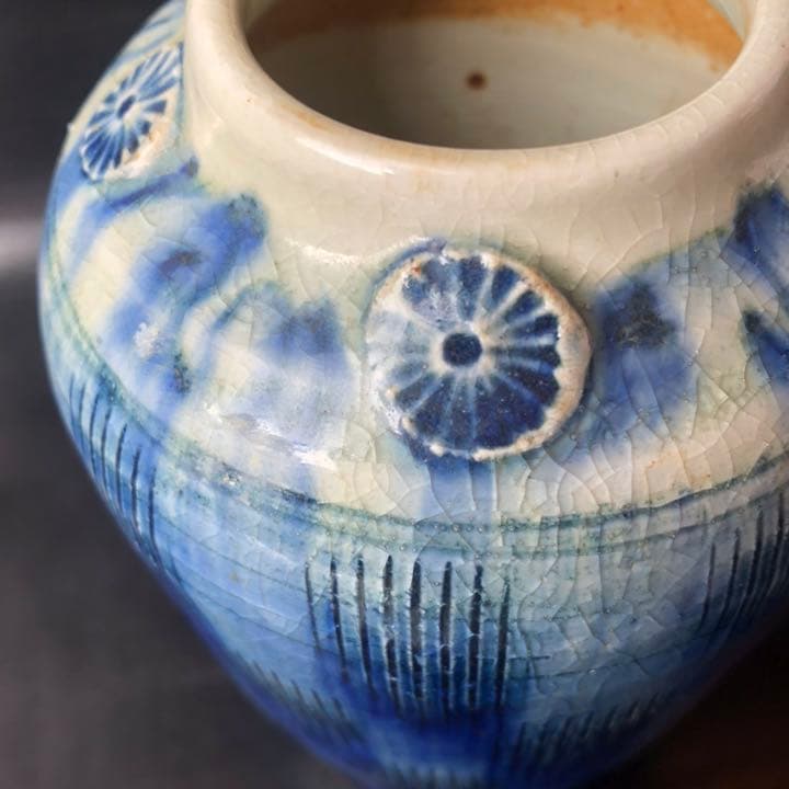 究極の美◼️古美術品、蔵から凄そうな青い壺が出て来ました！壷、花瓶、陶器、花道具