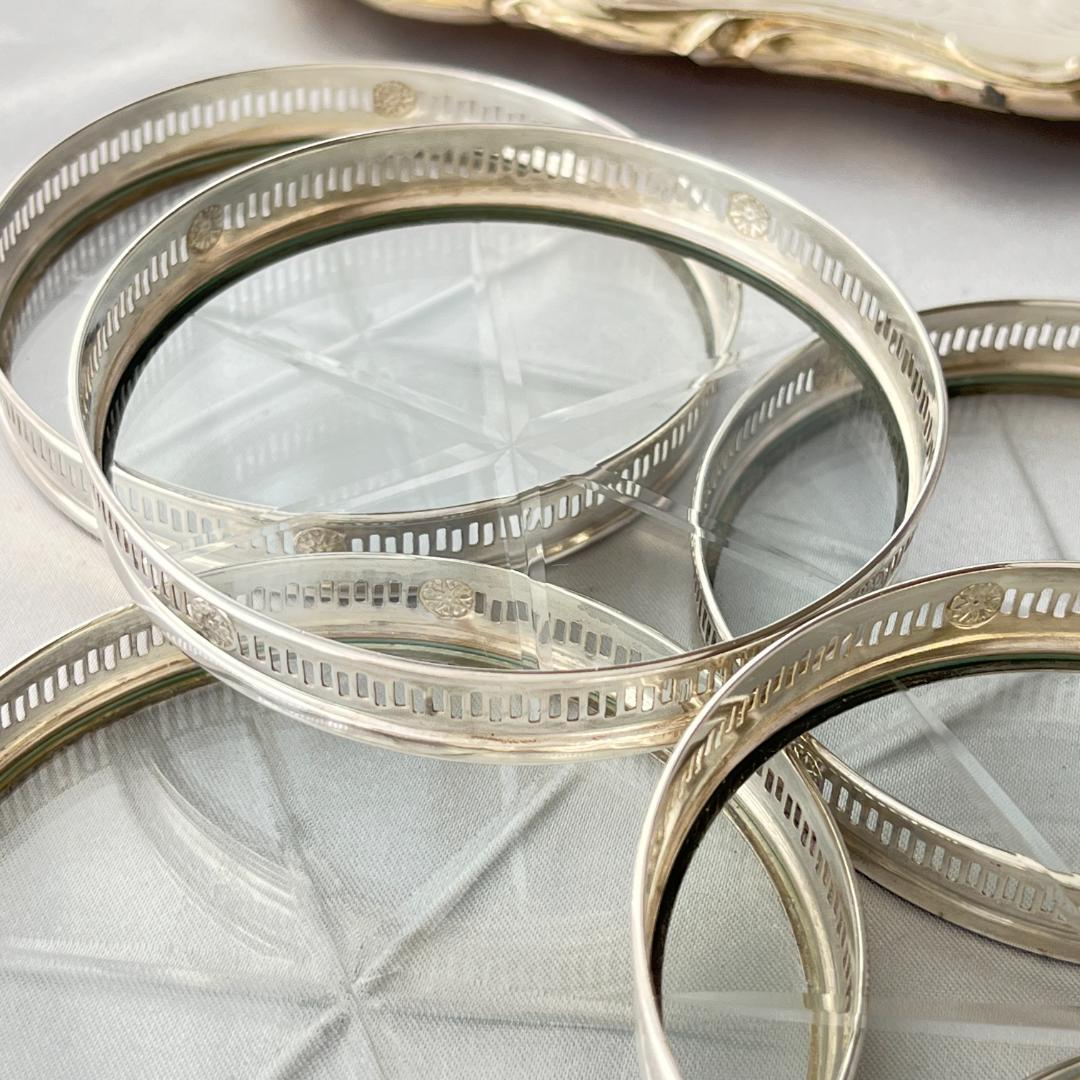 【Webster】 【純銀 / ガラス】紋章のコースター 6枚 スターリング