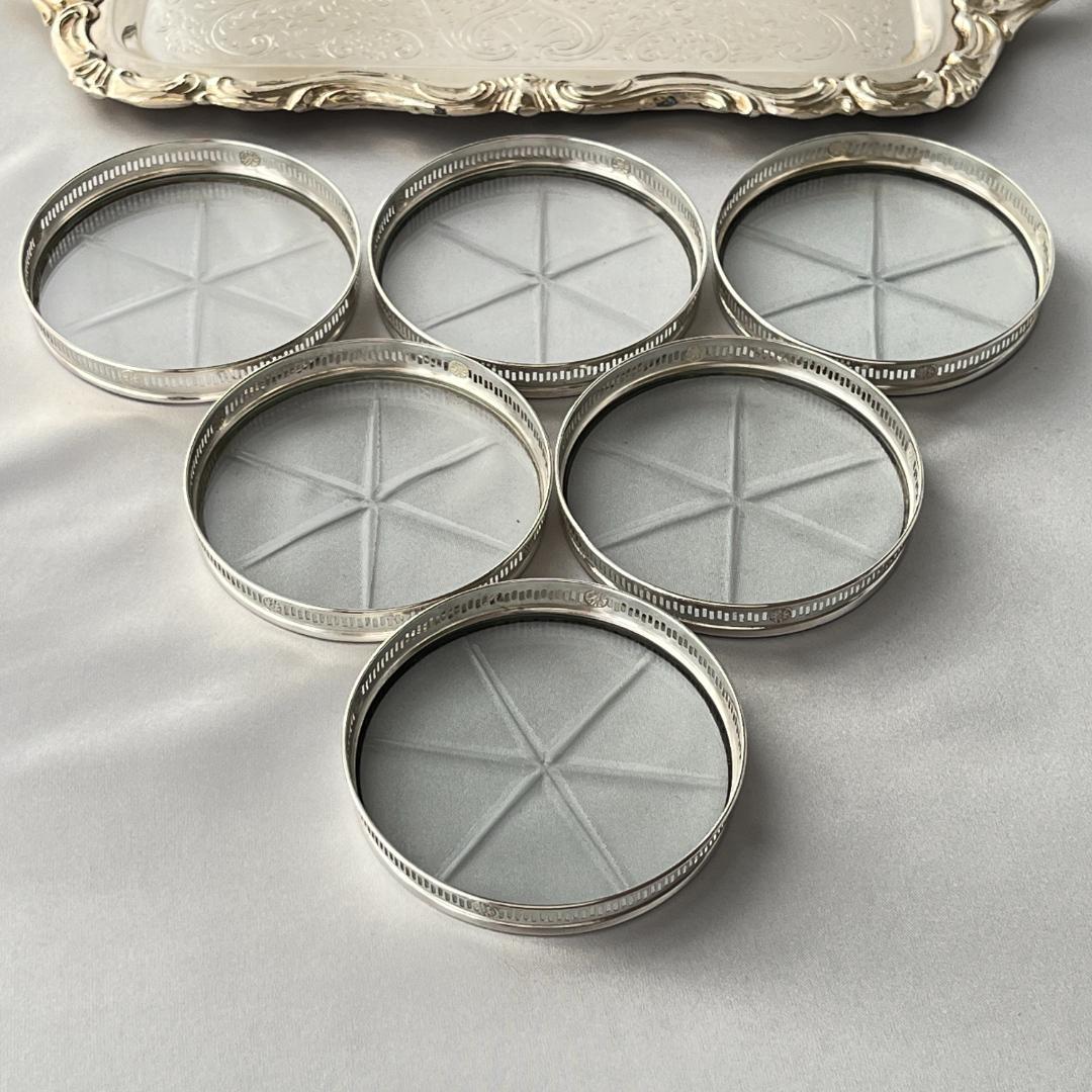 【Webster】 【純銀 / ガラス】紋章のコースター 6枚 スターリング