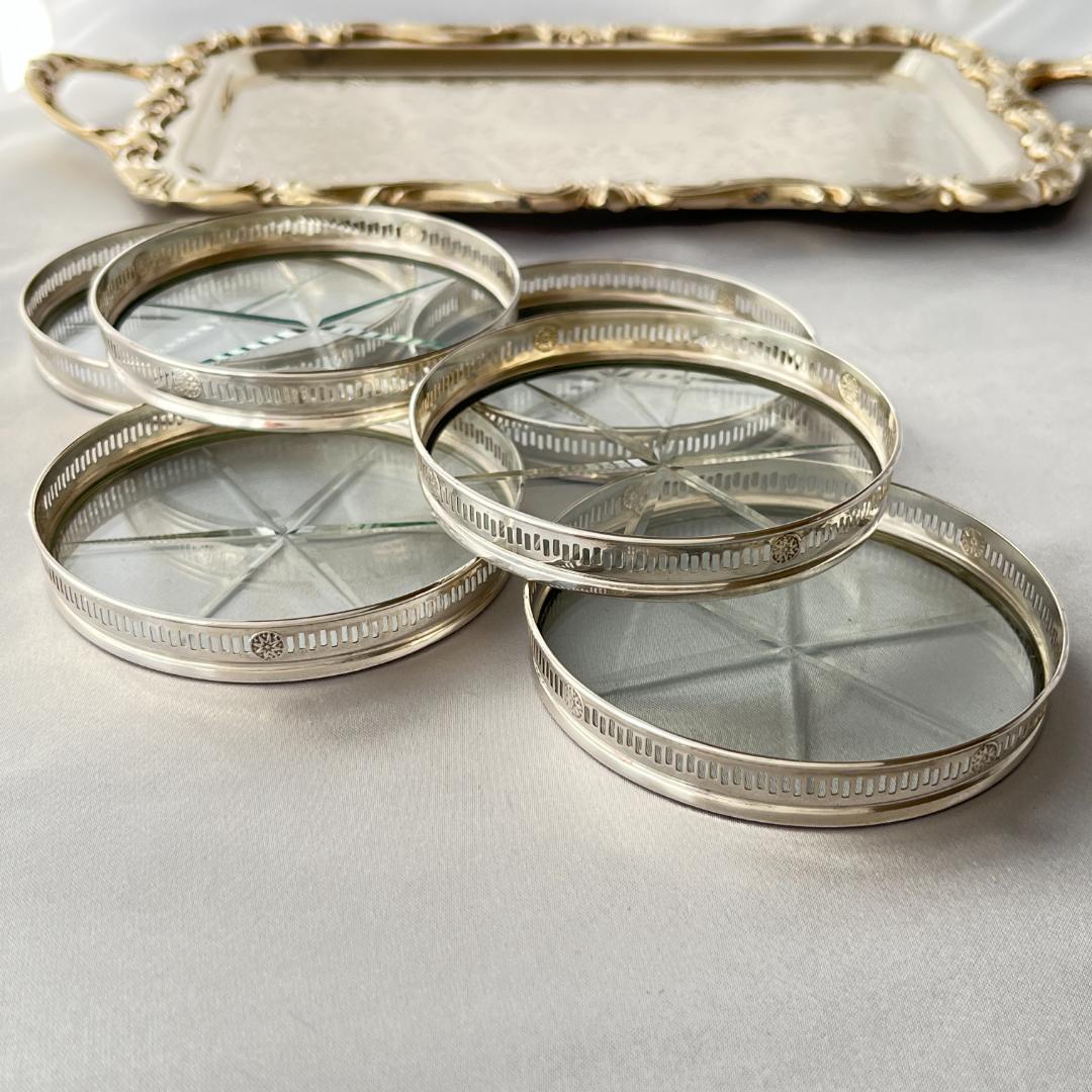 【Webster】 【純銀 / ガラス】紋章のコースター 6枚 スターリング