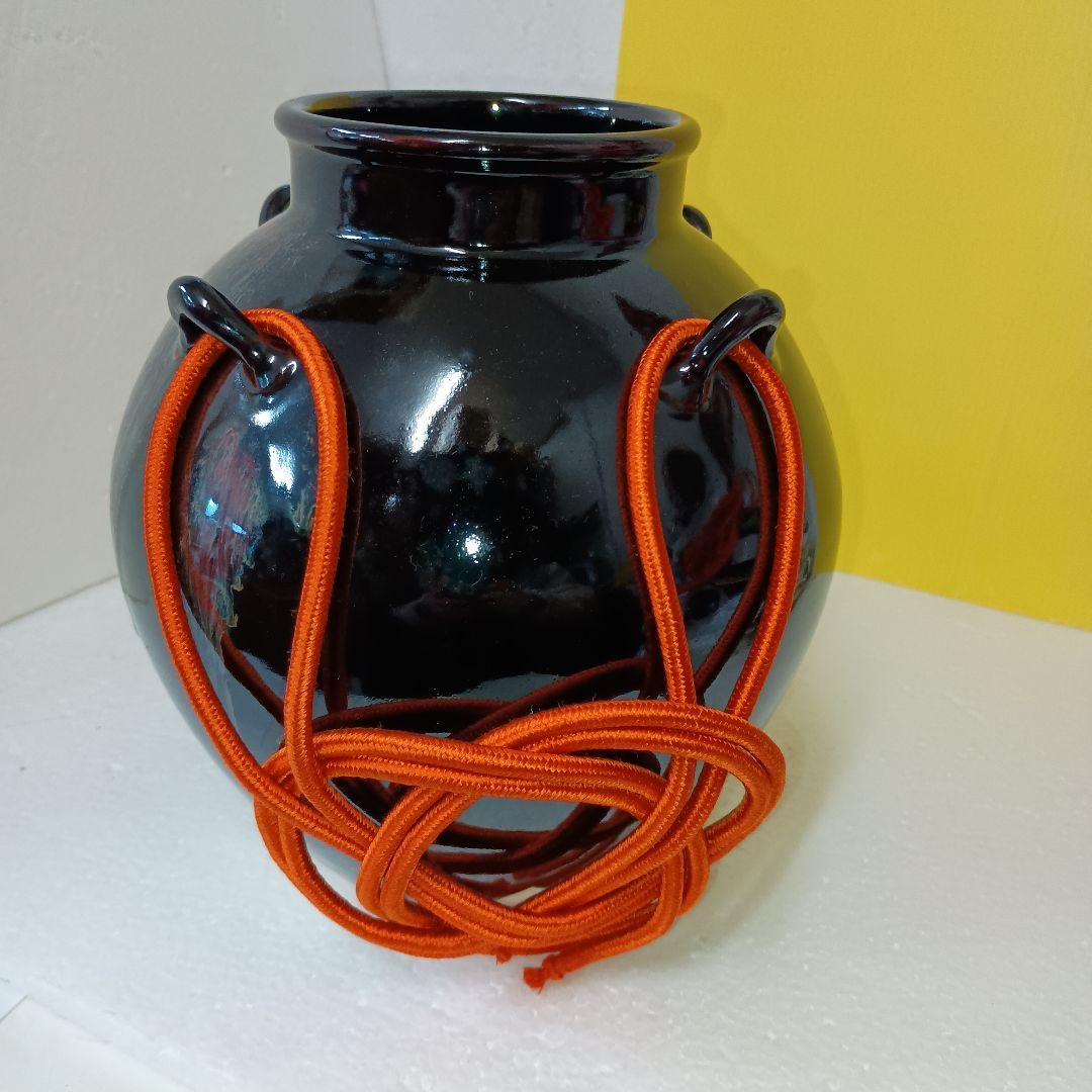 平安学山造 ☆飾壺 飾網紐付 四つ耳壷 飾壺 組紐付 共箱 茶壷 茶道具