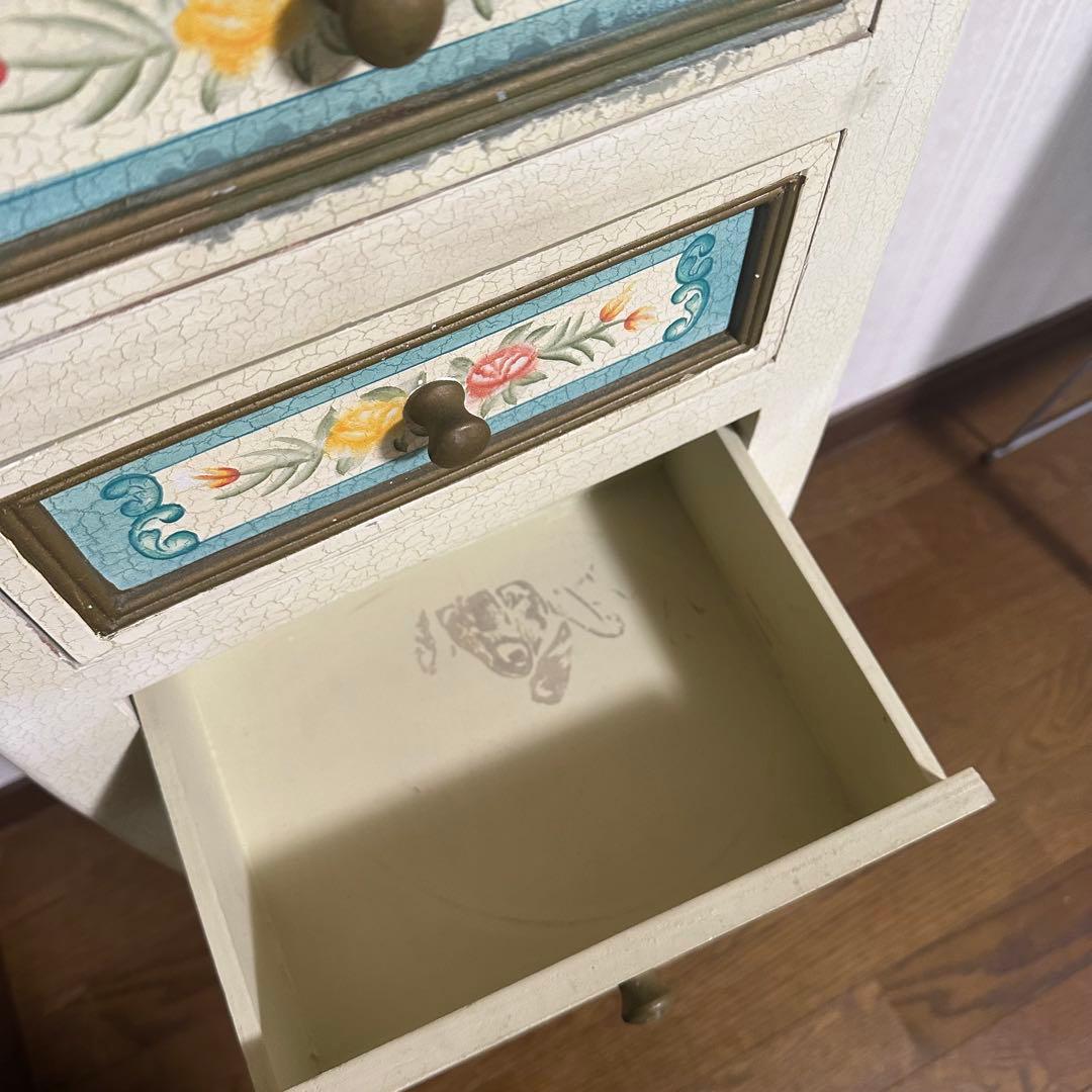 アンティーク 花柄 5段チェスト リメイク トールペイント