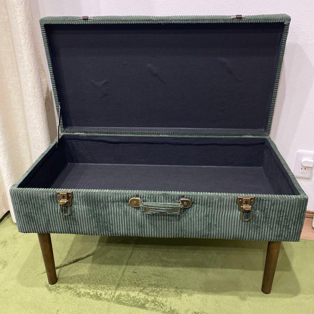不二貿易 ベンチ トランク型 幅80cm ダークグリーン 収納 ベロア調
