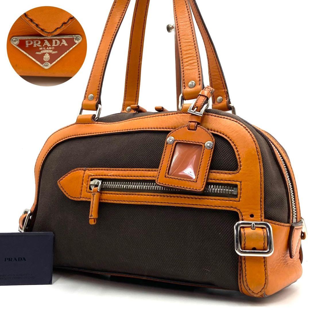 【希少】PRADA ハンドバッグ 三角ロゴプレート y2k オレンジ レザー