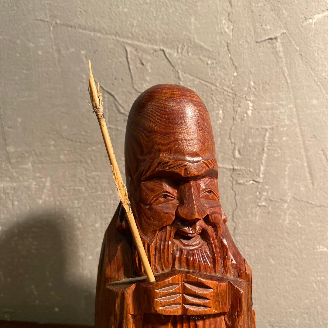 七福神 福禄寿 寿老人 木彫 一刀彫り 置物 時代物 骨董品 縁起物