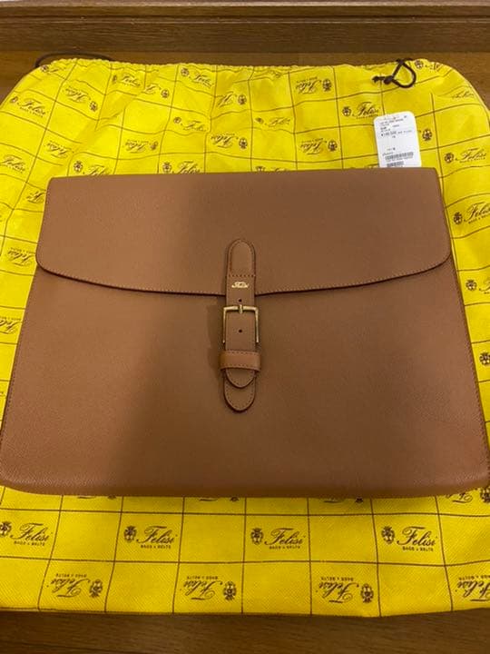 高級 フェリージ Felisi ブリーフケース レザー ピッグスキン コニャック