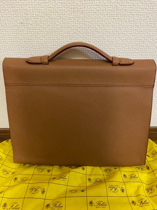 高級 フェリージ Felisi ブリーフケース レザー ピッグスキン コニャック