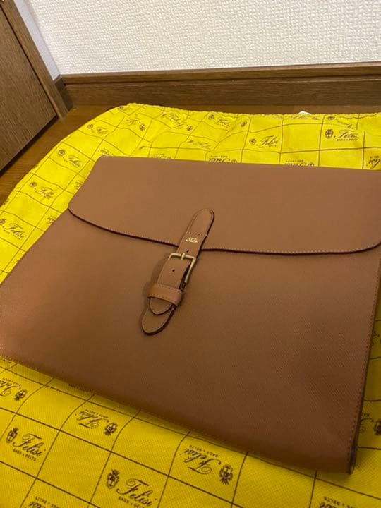 高級 フェリージ Felisi ブリーフケース レザー ピッグスキン コニャック