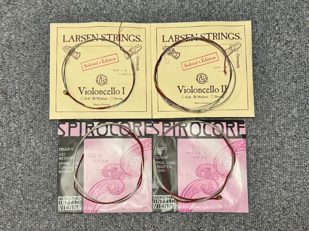 【中古弦】半額以下！チェロ弦 ラーセン ソリスト、スピロコア タングステン