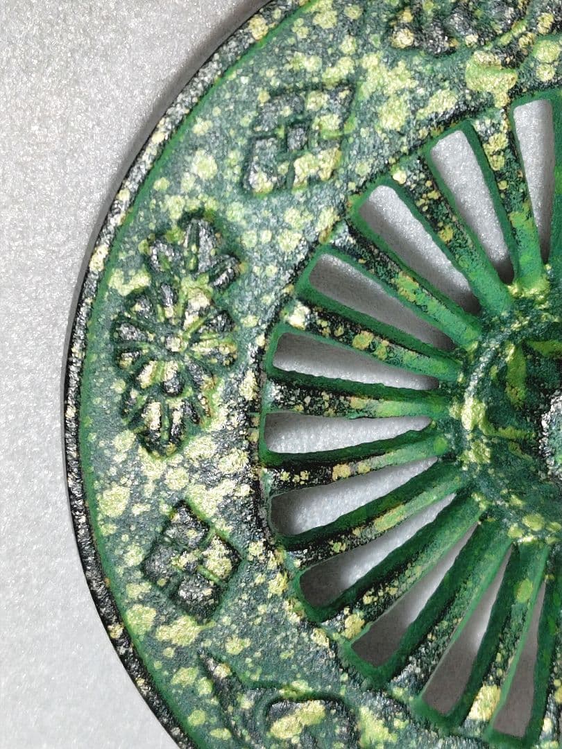 特製美術床置 金属工芸 御所車 花器 花生 花びん 花入 菊模様 置物飾り