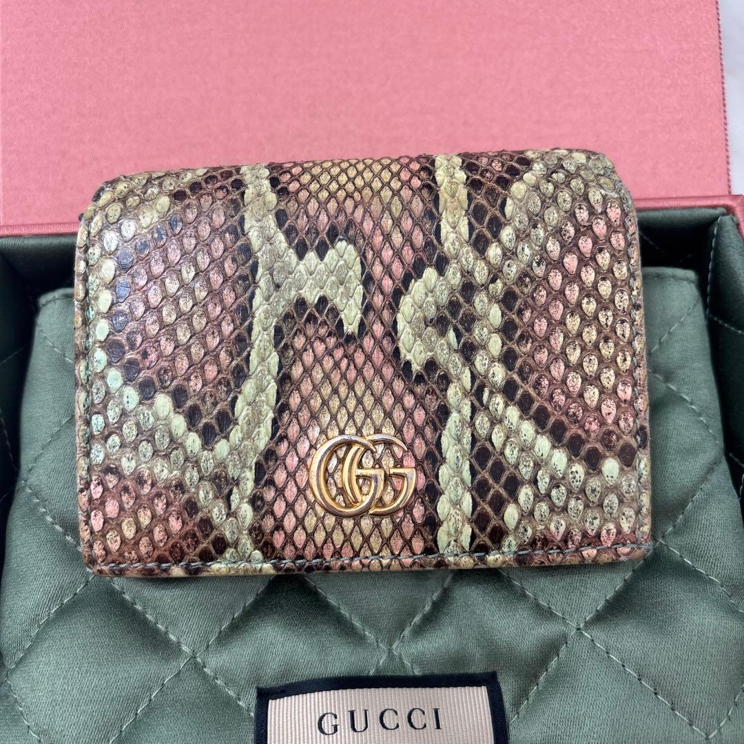 【箱付き】GUCCI GGマーモント パイソン 二つ折り財布