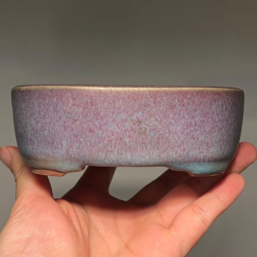 806.平安虹泉 孔雀釉抚角長方 盆栽鉢 植木鉢 12.9*11.2*4.7cm