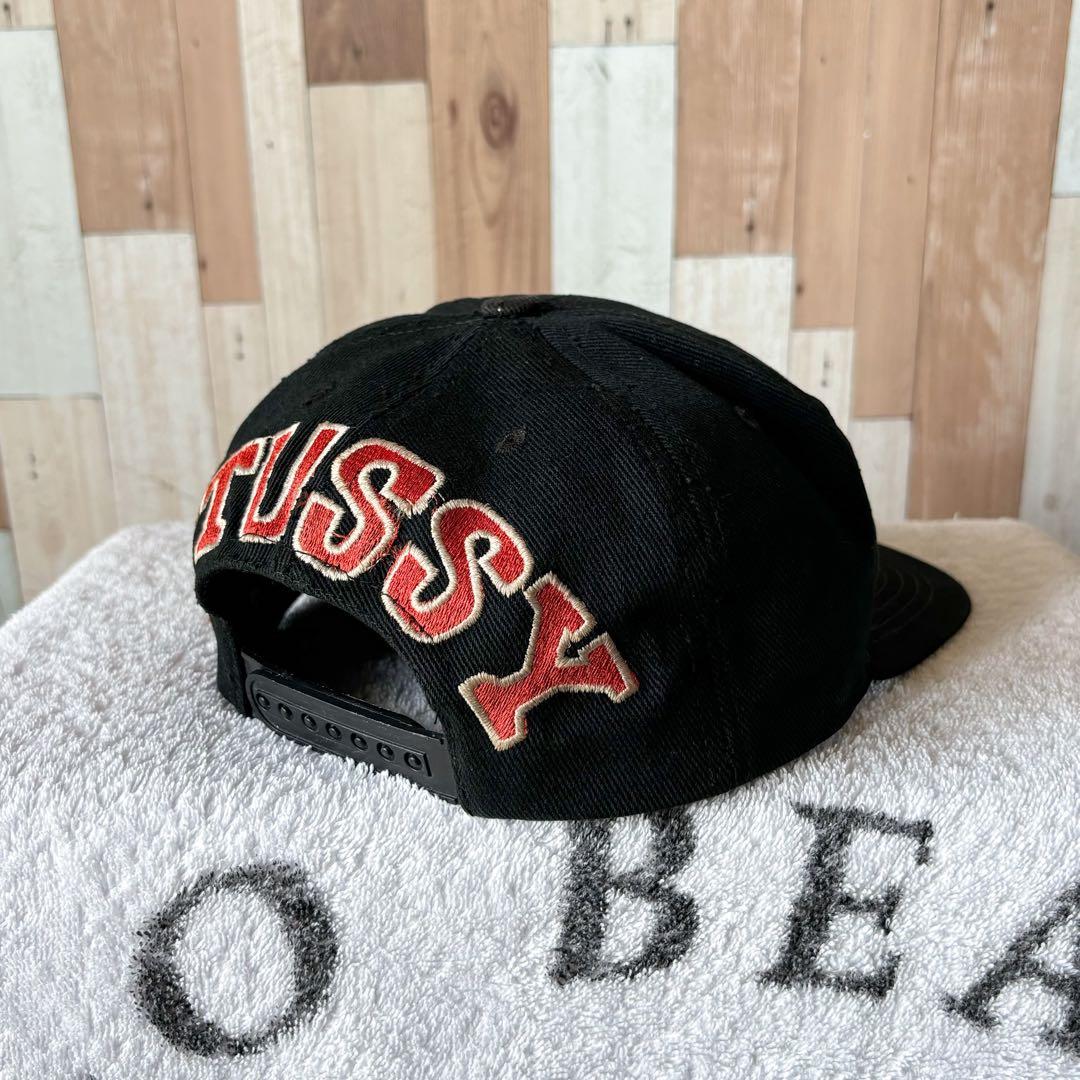 スカル刺繍” old stussy 90s 白タグ 6パネル キャップ 黒
