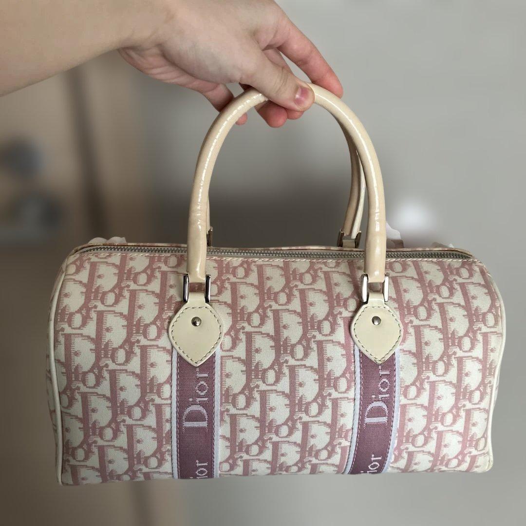 Christian Diorトロッター ミニボストンフラワーラインストーンピンク