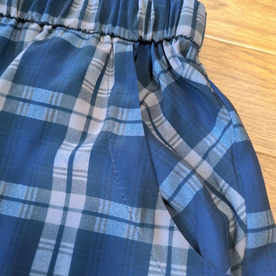 【涼感】アルベロベロ♥️ぶたさんワッペン　ネイビー系チェック　 サルエルパンツ