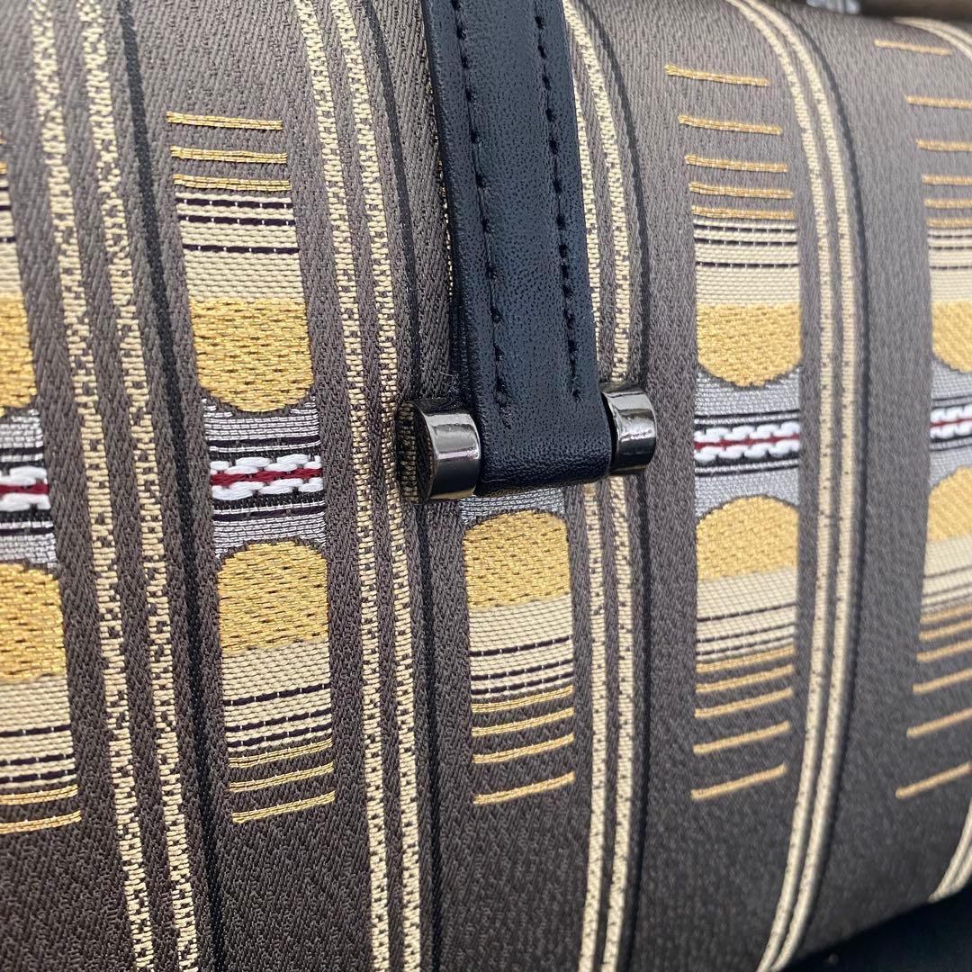 新品タグ付　利休バッグ　正絹 京都 西陣 灰茶色 モダン柄 本金糸 上質