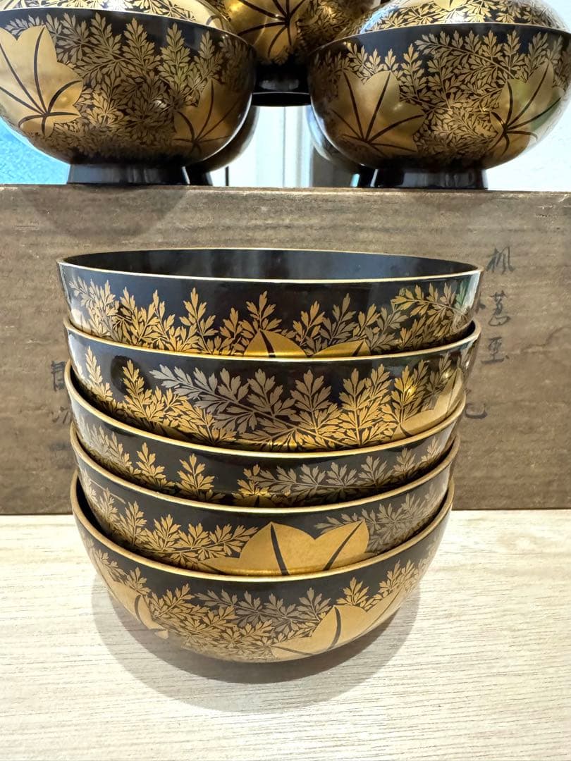 金蒔絵 塗師 金森春次 吸物椀 十客 共箱 長期保管品