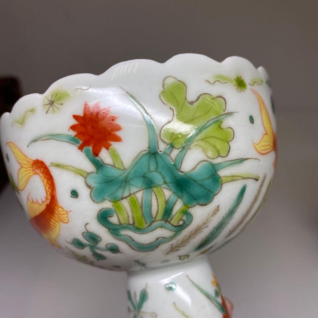 中国清時代 大明嘉靖年製 粉彩馬上杯2客 仕立箱付 東Y7-0303☆2Fトヒサ