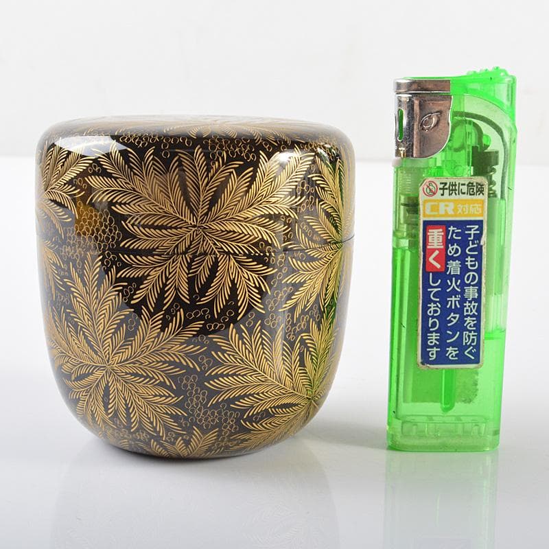 茶道具　漆塗　博堂造　金蒔絵　志のぶ文　棗　共布共箱　V　R6296