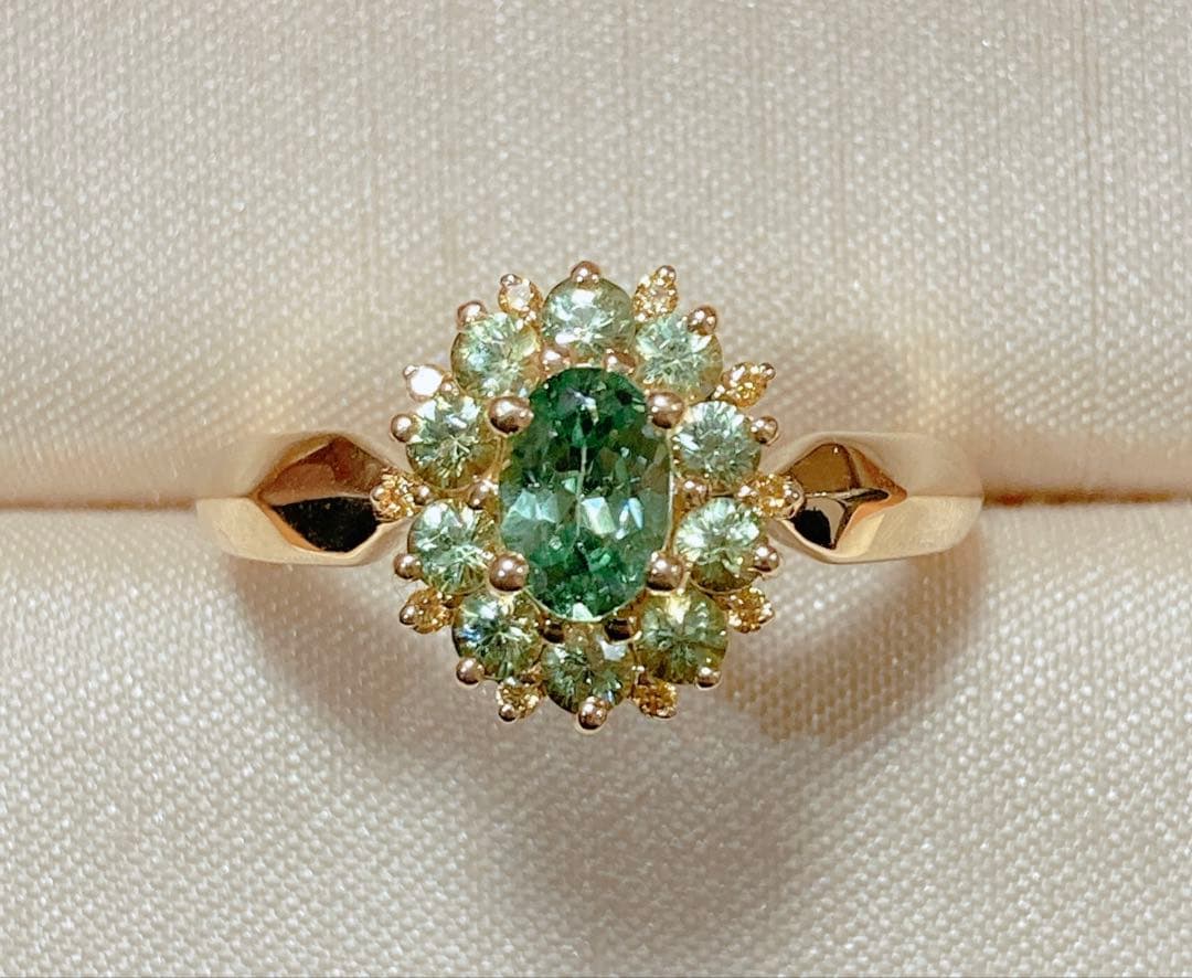 【1ct】K18YG ナミビア産デマントイドガーネット イエローダイヤ リング