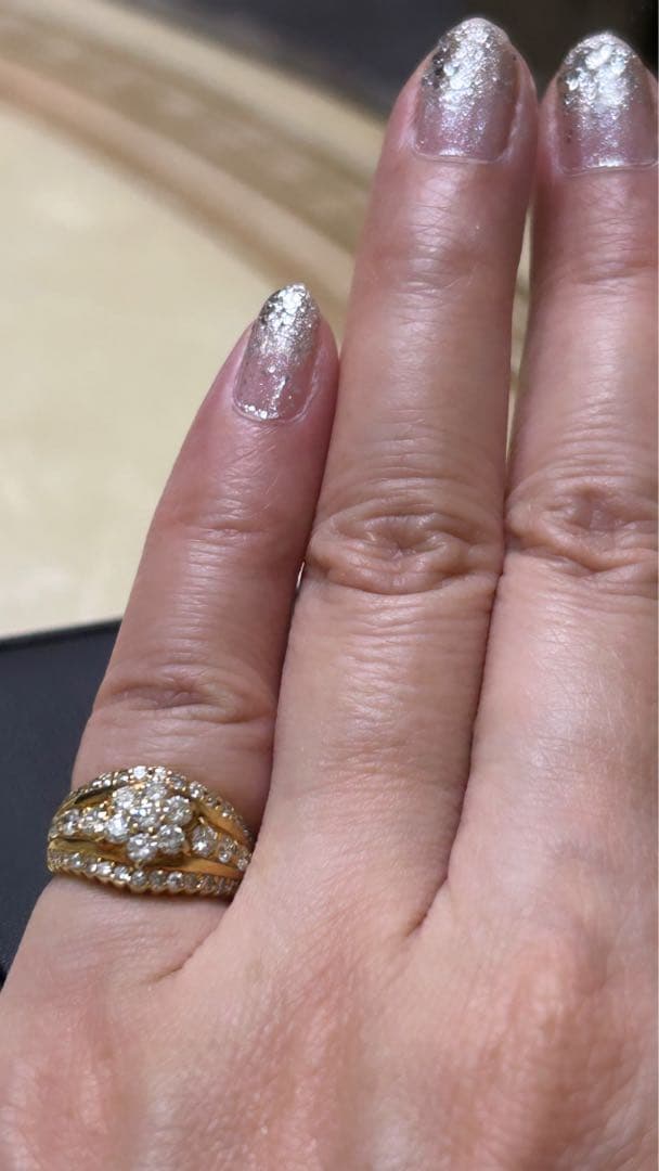 専用♡豪華 1ct フラワーモチーフ K18 天然ダイヤモンド ピンキーリング