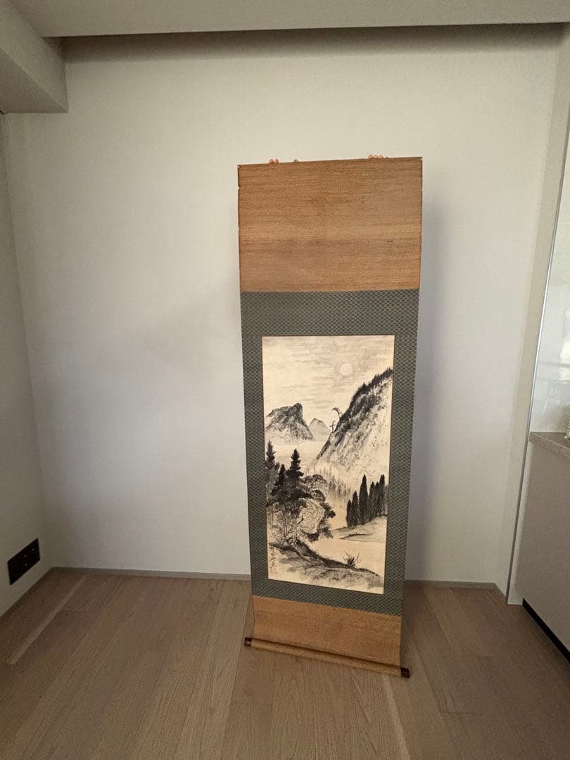 河鍋暁斎 筆 一幅 月夜之山水図 署名あり