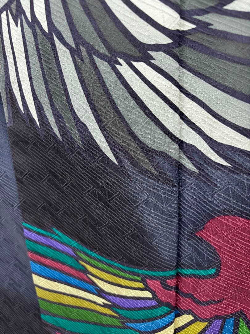 斉藤三才　成人式振袖　長襦袢付　着物　正絹　鳩／濃紺系《き676》#江戸小もーん