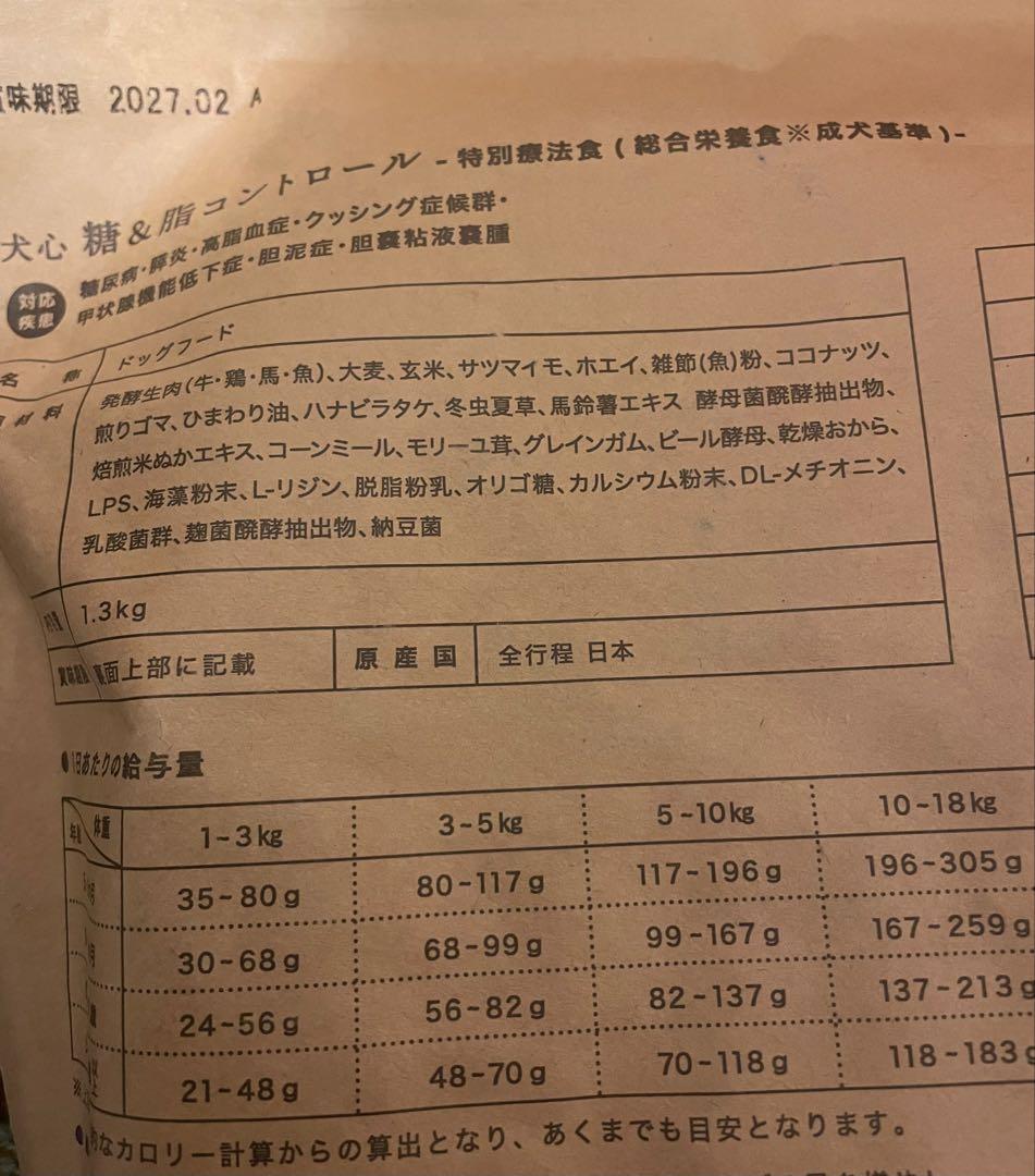 糖&脂コントロール 1.3kg 犬用療法食　3袋