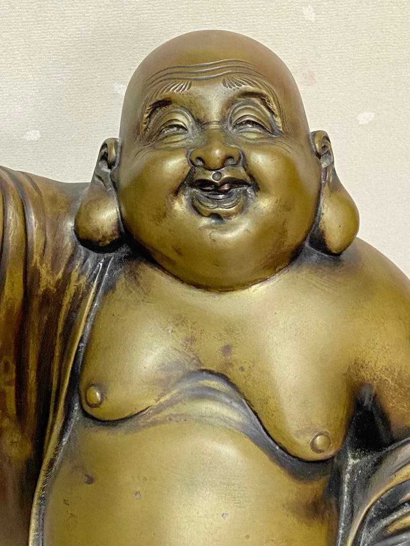 ♦️銅器 布袋様立像 置物飾り 高岡銅器？中国 真鍮製 高さ45.3cm 骨董品