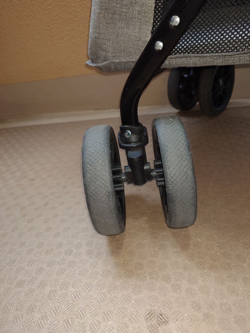 ペットカート グレー スチールフレーム 中型犬用 折りたたみ式 耐荷重30kg