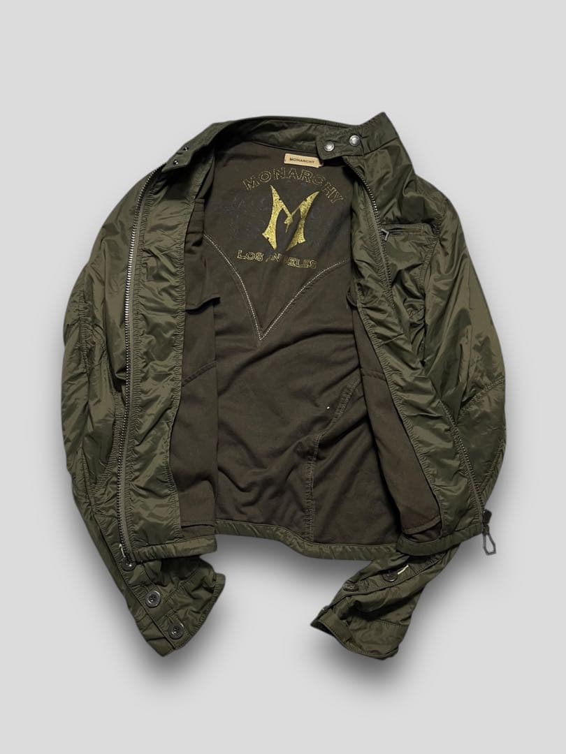00s y2k Monarchy ナイロンライダース 刺繍 ジップアップ M