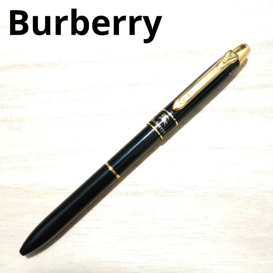 美品 バーバリー 多機能 赤黒ボールペン シャーペン ブラック×ゴールド
