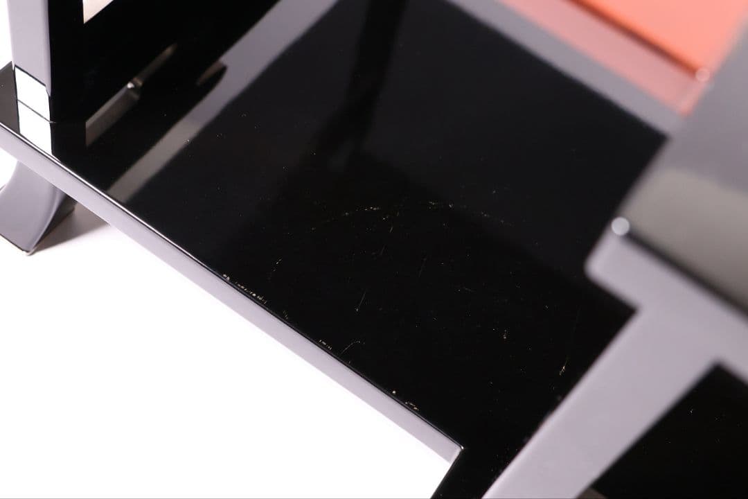 漆芸 二段卓 黒塗 うるみ塗 木製 錫覆輪 54.2cm 花台 古道具【MB58