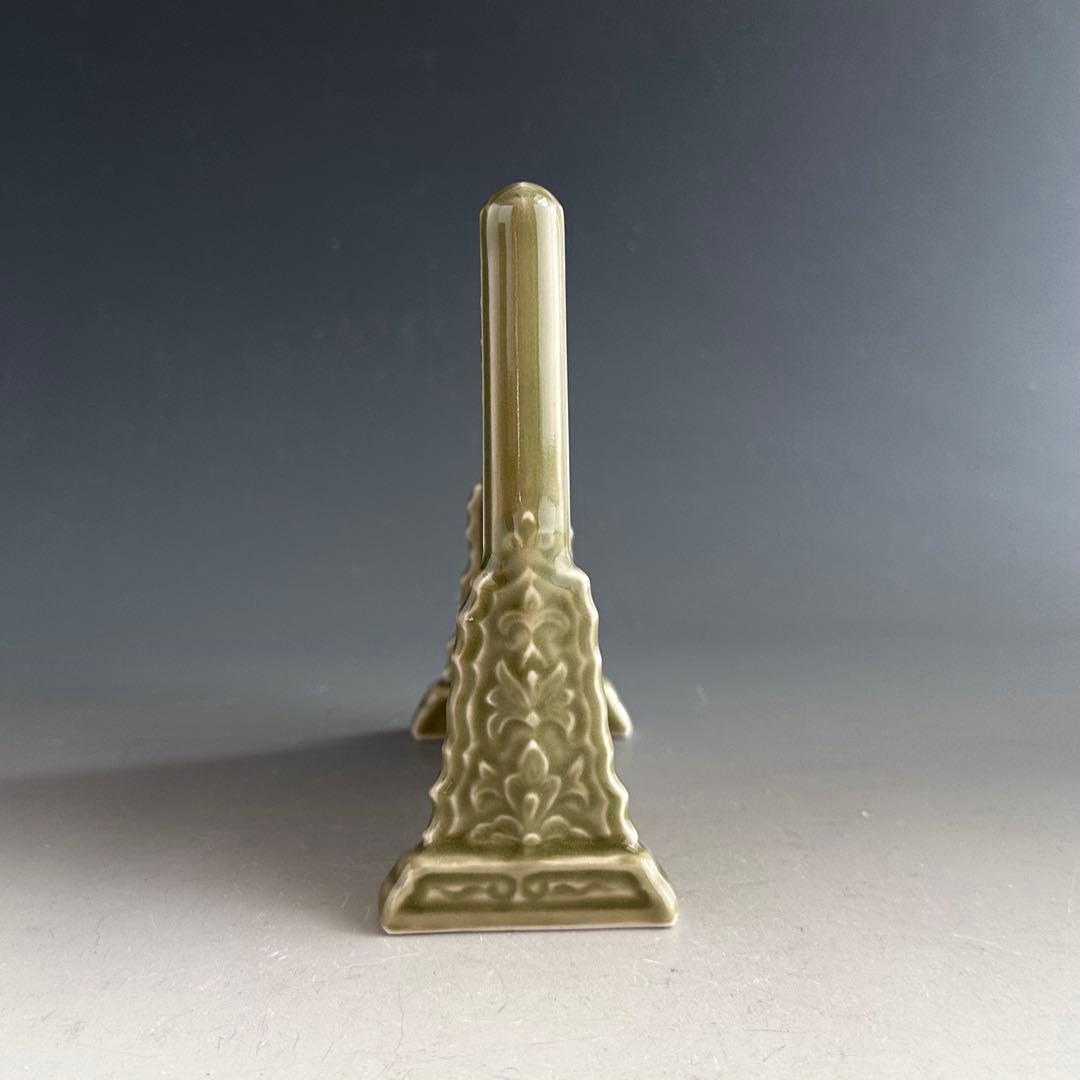 煎茶道具 青磁 龍唐草紋 硯屏 松本石亭 共箱 京焼 文房具