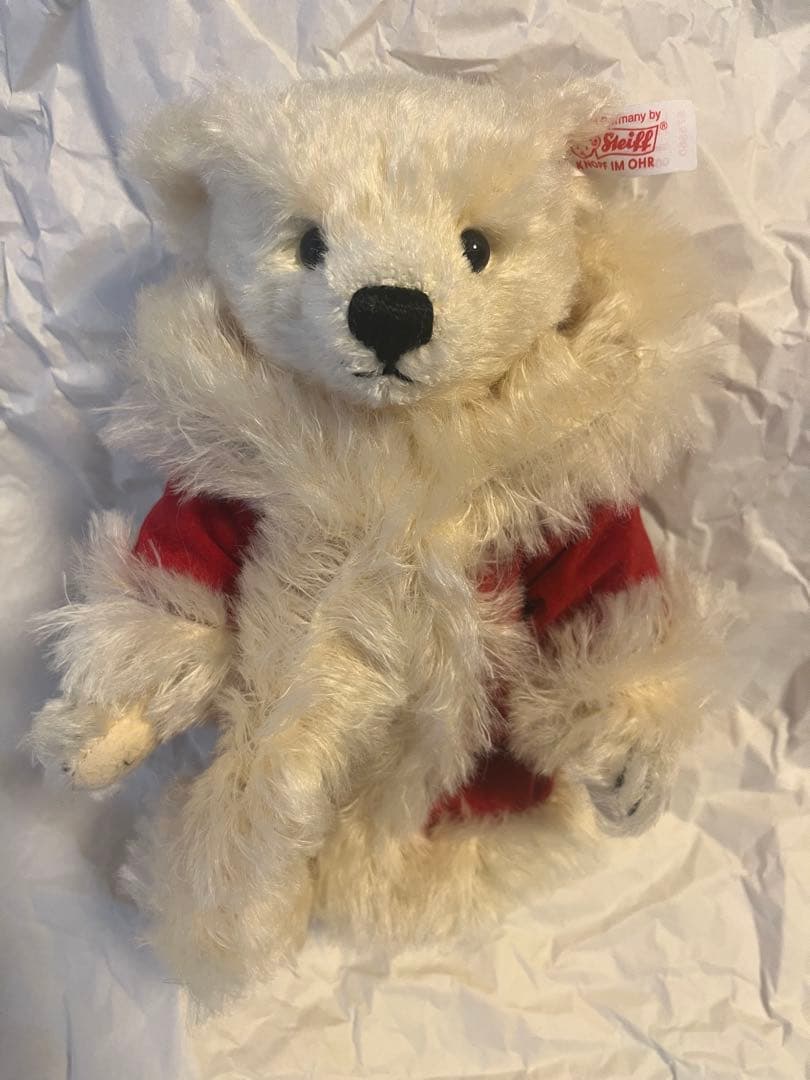 シュタイフ　赤いフード付き白いクマのぬいぐるみ