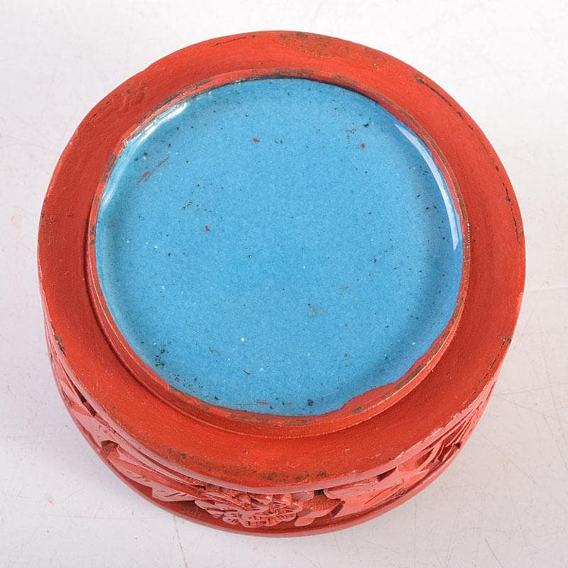 中国　剔紅　堆朱　内七宝　花文　蓋物　V　7937