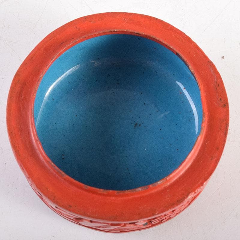 中国　剔紅　堆朱　内七宝　花文　蓋物　V　7937