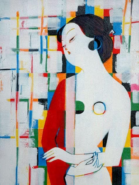 油絵 菅家令子 絵 絵画インテリア 額付(黒) uF6-010911 人物 女性