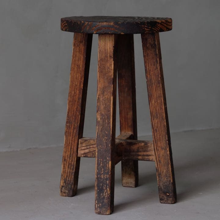 杉材 古い丸椅子　スツール チェア プリミティブ 古民具 骨董 古家具 古道具