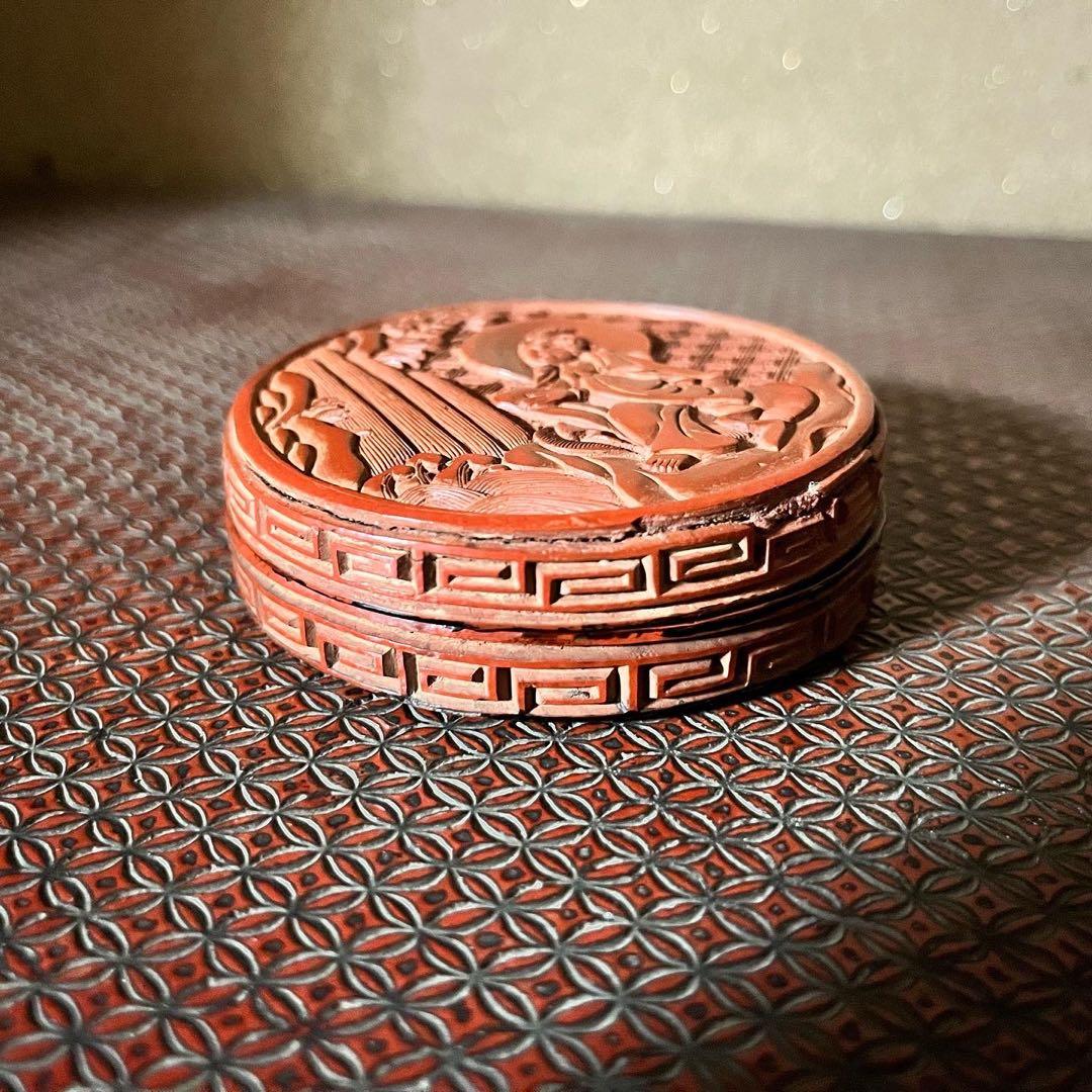 骨董品 堆朱香合