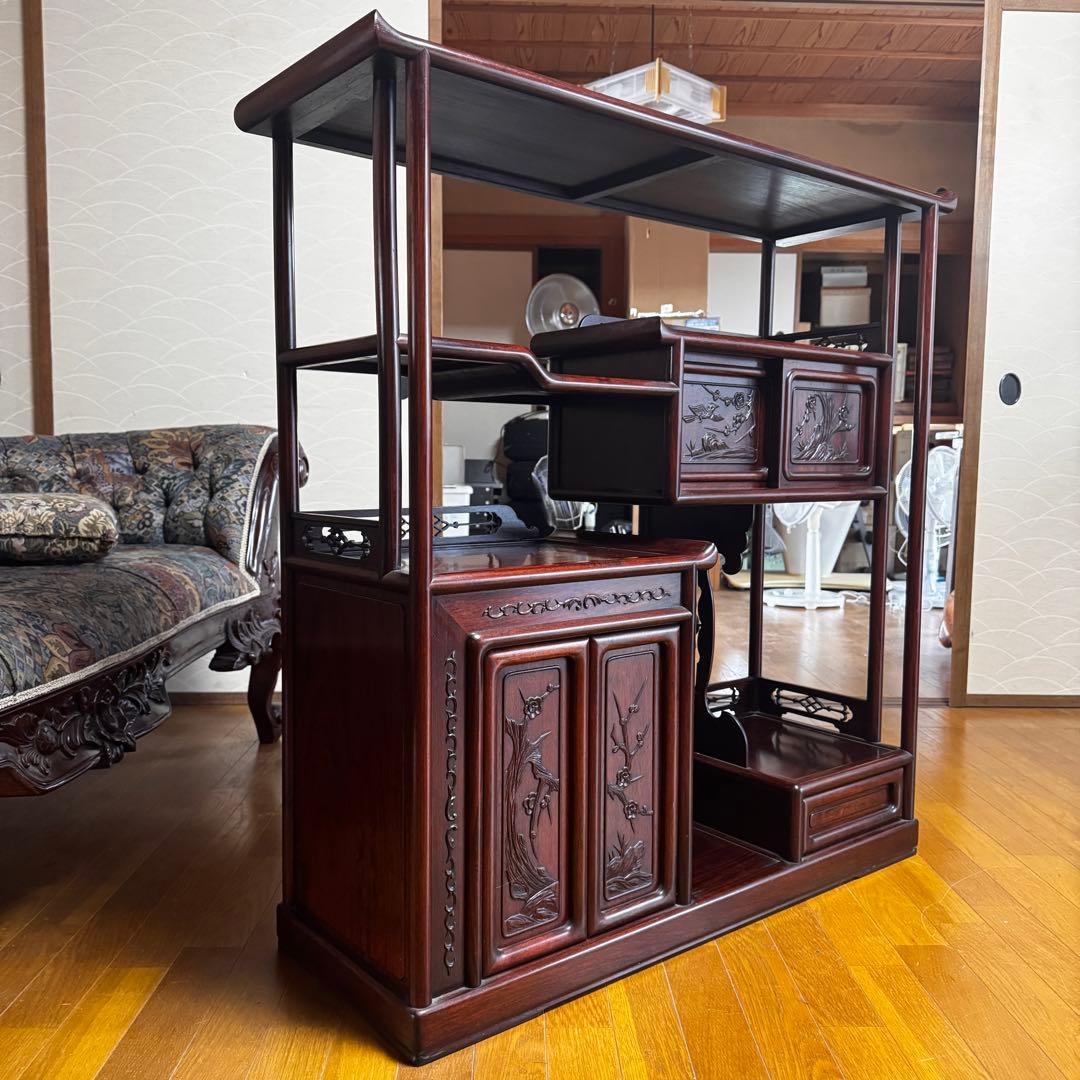 茶箪笥 古道具 骨董品 蔵出し 昭和レトロ 古民家 木製彫刻ラック