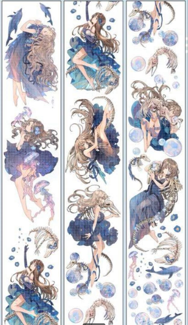 《在庫処分セール》海外　人物　マスキングテープ　墨魚 普通pet　6点