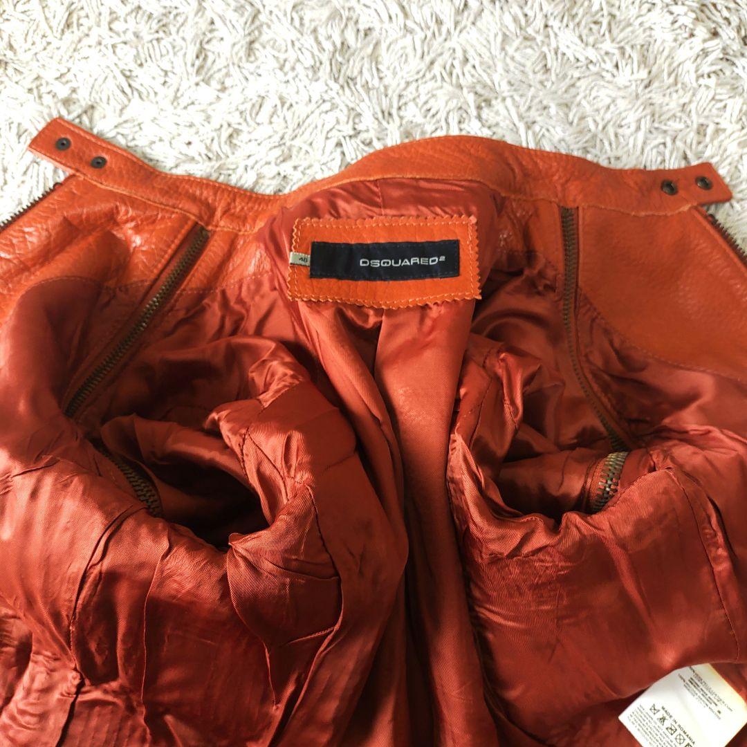 オレンジ】dsquared2レザージャケット本革牛ディースクエアード